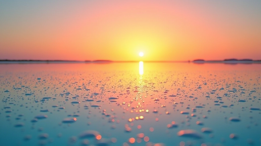 Puesta de sol sobre las salinas de Cabo Rojo con cielo naranja y rosa