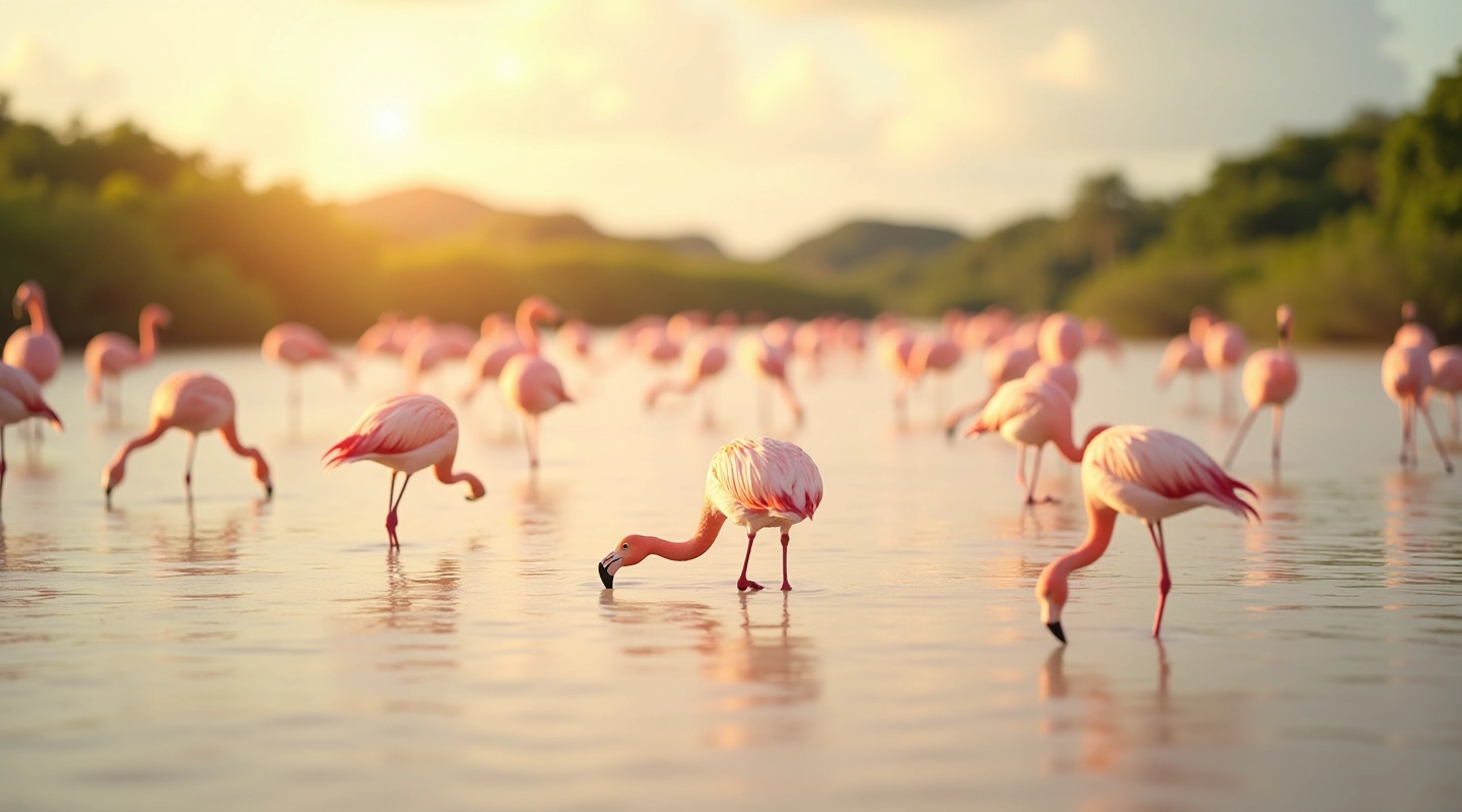 Vista panorámica de las salinas y lagunas de Cabo Rojo con flamencos rosa