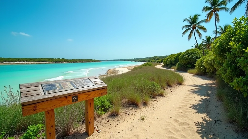 Señal informativa de madera en la costa de Cabo Rojo